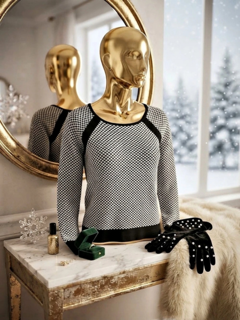 Black & White Long Sleeve Sweater Like New